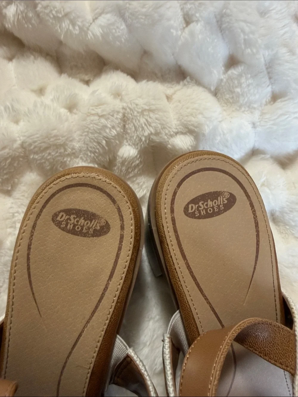 Dr. Scholl's Tan and White Buckle Slingback Sandals